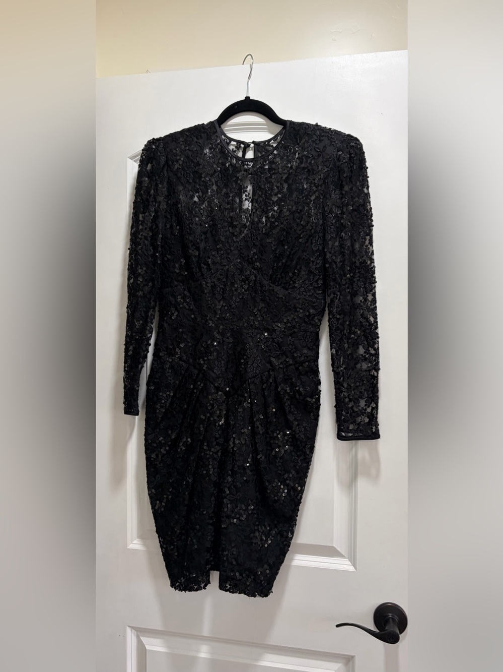 Marie St. Claire Vintage Black Lace Sequin Long Sleeve Cocktail Dress